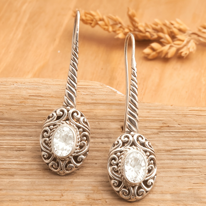 Retro Hand-Carved Patterned Oval Pendant Earrings